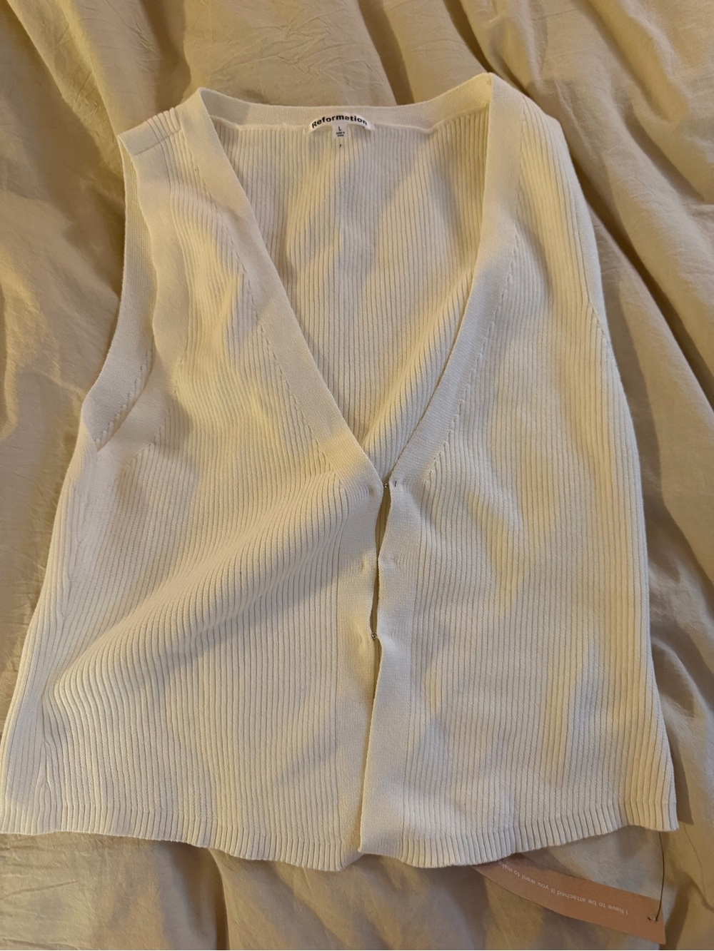 Reformation Cream Ribbed V-Neck Sleeveless Sweater